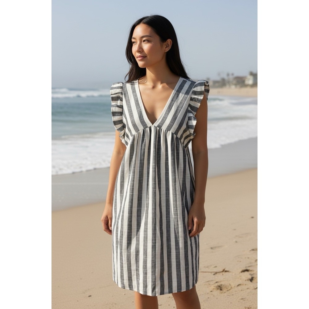New Andree Dress‎ Women's Size S Small White Navy Striped Casual Dress Nautical